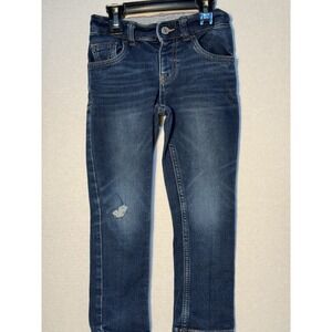Cat & Jack Girls Dark Blue Skinny Denim Jeans Adjustable Waist Sz 4T Euc